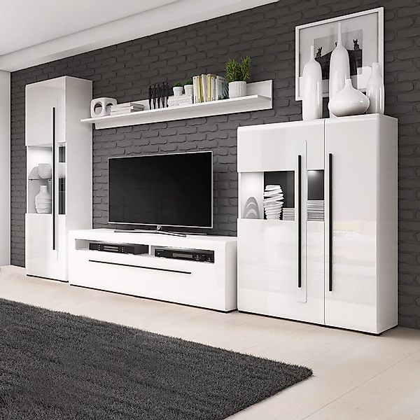 Lomadox Wohnwand TURDA-83, (4-St), weiß Hochglanz, günstig online kaufen