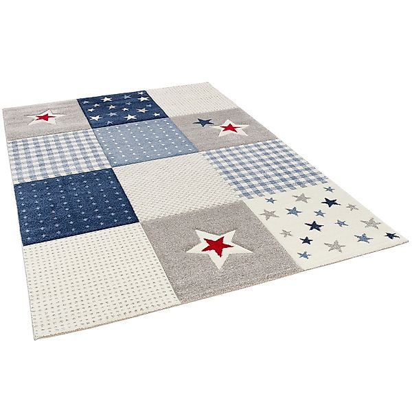 Pergamon Kinder Teppich Maui Kids Karo Sterne Blau 140x200cm günstig online kaufen
