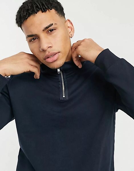 Jack & Jones Premium – Sweatshirt mit kurzem Reißverschluss in Marineblau-S günstig online kaufen