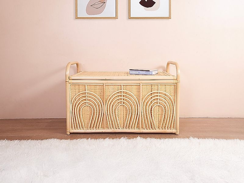 Aufbewahrungstruhe aus geflochtenem Rattan - 91 x 48 x 58 cm - Natur - LUMO günstig online kaufen