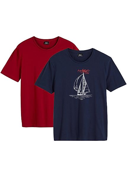 bonprix T-Shirt Packung, 2 tlg. Regular Fit, Kurzarm-Design, mit maritimen günstig online kaufen