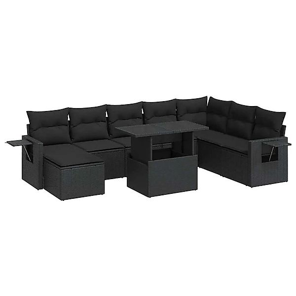 vidaXL 9-Tlg Garten-Sofagarnitur mit Kissen Schwarz Poly Rattan 3326526 günstig online kaufen
