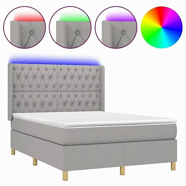 vidaXL Boxspringbett Boxspringbett mit Matratze LED Hellgrau 140x190 cm Sto günstig online kaufen