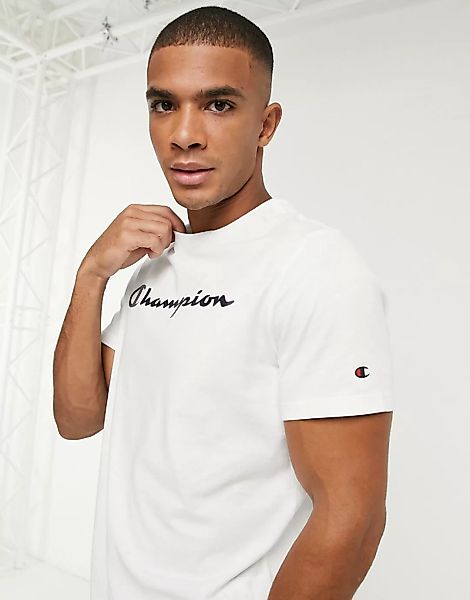 Champion – T-Shirt mit großem Logo in Weiß günstig online kaufen