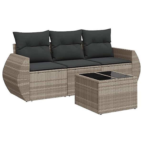 vidaXL 4-Tlg Garten-Sofagarnitur mit Kissen Hellgrau Poly Rattan 3221071 günstig online kaufen