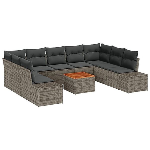 vidaXL Loungesofa 10-teiliges Garten Sofaset mit Kissen Grau Poly Rattan, 1 günstig online kaufen