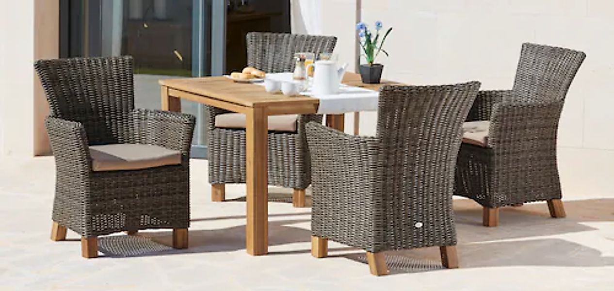 MERXX Garten-Essgruppe »Toskana« 9 Stk. tlg. 4 Sessel, Tisch 110x110x75 cm, günstig online kaufen