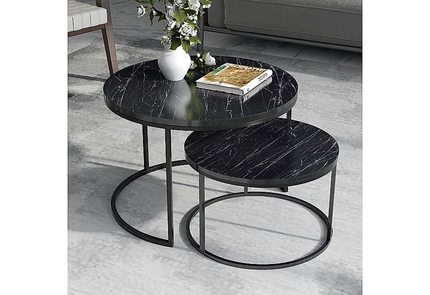 en.casa Couchtisch, »Skagen« Beistelltisch im 2er Set rund Marmor, schwarz günstig online kaufen