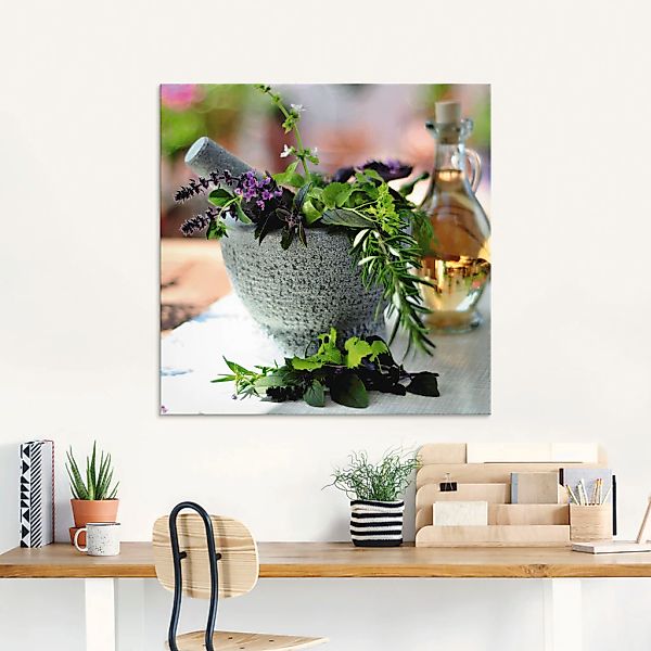 Artland Glasbild "Gesunder Kräutermix im Mörser" Arrangements 1 Stk. tlg. i günstig online kaufen