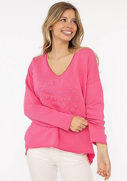 Zwillingsherz Sweatshirt Positive Mind mit Kontrastnaht in Neonfarbe günstig online kaufen