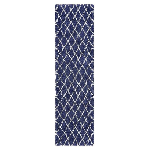 Rautenmuster Teppich blau - Hochflor Skandi Design günstig online kaufen