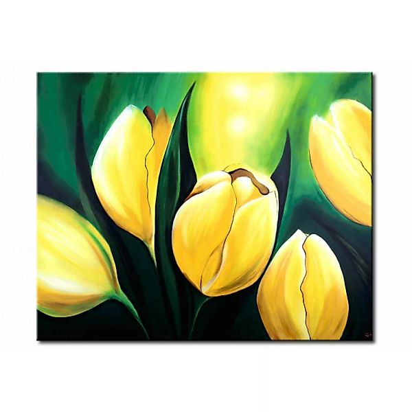Bild auf Leinwand Sonnige Tulpen - ein florales Motiv voller großer, gelber günstig online kaufen