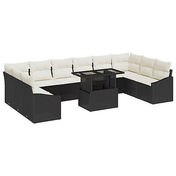 vidaXL Loungesofa 11-teiliges Garten-Sofa-Set mit Kissen Schwarz Poly Ratta günstig online kaufen