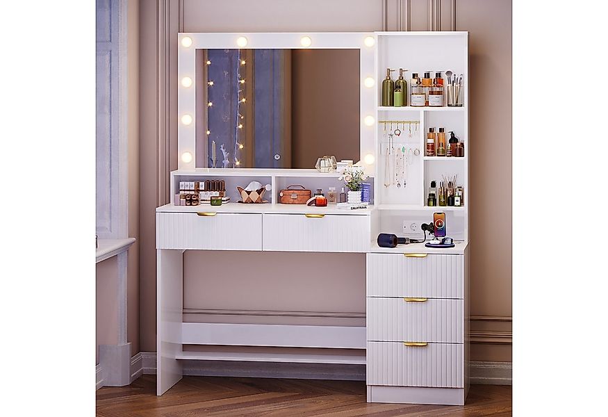 HOMALL Schminktisch Vertikale Streifen mit 5 Schubladen und 7 offenen Fäche günstig online kaufen