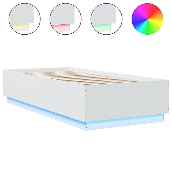 vidaXL Bettgestell Bettgestell mit LED Weiß 90x200 cm Spanplatte Bett Bettg günstig online kaufen