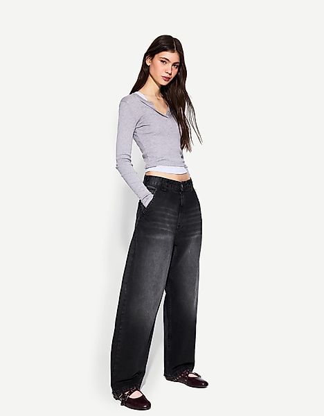 Bershka Skaterjeans Mit Weitem Bein Damen 44 Schwarz günstig online kaufen