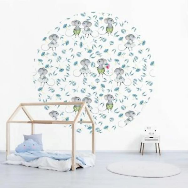 Bilderwelten Runde Tapete selbstklebend Kinderzimmer Blaue Blumen mit Mäuse günstig online kaufen