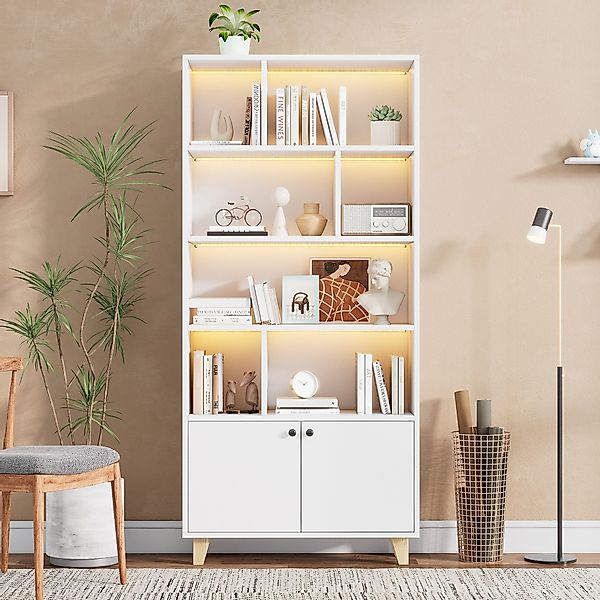 Merax Bücherregal Bücherschrank mit LED-Ambientebeleuchtung, 80x30x173 günstig online kaufen