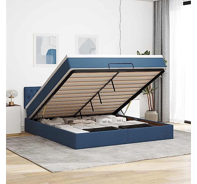 vidaXL Bett, Ottoman-Bett mit Matratze & LEDs Blau 160x200 cm Stoff günstig online kaufen
