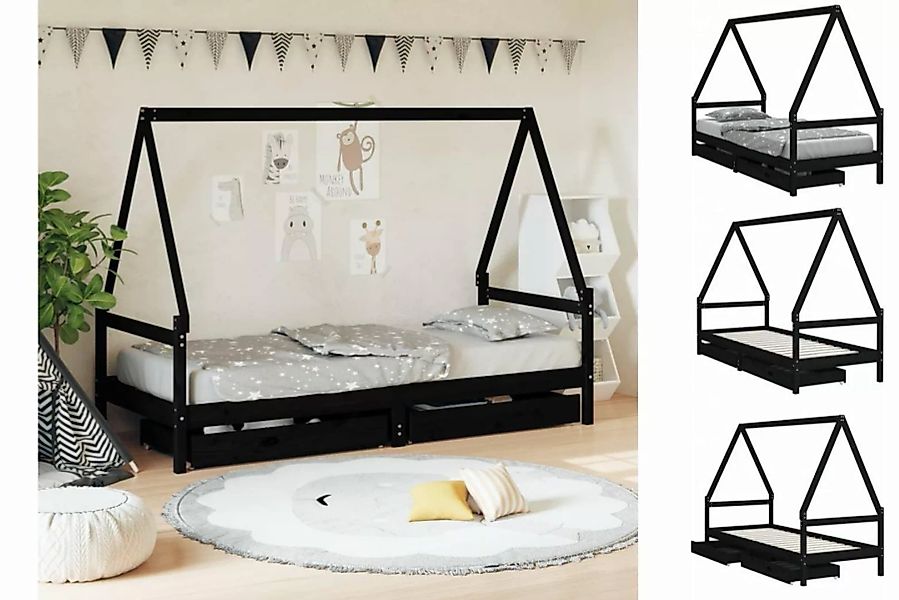 vidaXL Kinderbett Kinderbett mit Schubladen Schwarz 90x200 cm Massivholz Ki günstig online kaufen