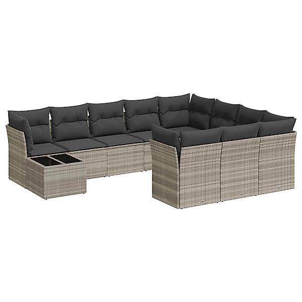 vidaXL 11-Tlg Garten-Sofagarnitur mit Kissen Hellgrau Poly Rattan 3218262 günstig online kaufen