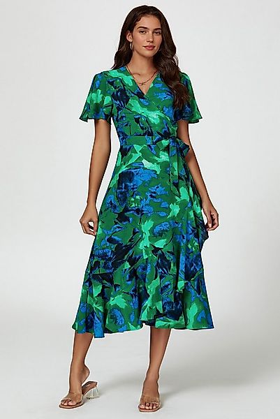 FS Collection Wickelkleid Damen Midi-Wickelkleid V-Ausschnitt mit Blumenmus günstig online kaufen