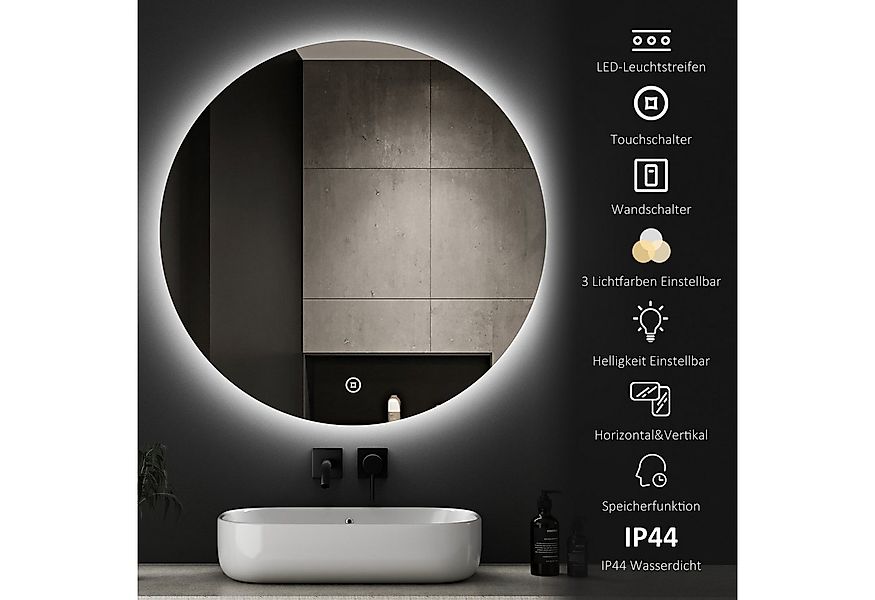 WDWRITTI Badspiegel Rund 80cm mit beleuchtung LED Spiegel Bad groß (Rundspi günstig online kaufen