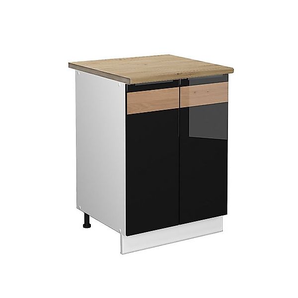 Vicco Küchenunterschrank Fame-Line Schwarz Eiche hochglanz/Weiß 60 cm AP Ei günstig online kaufen