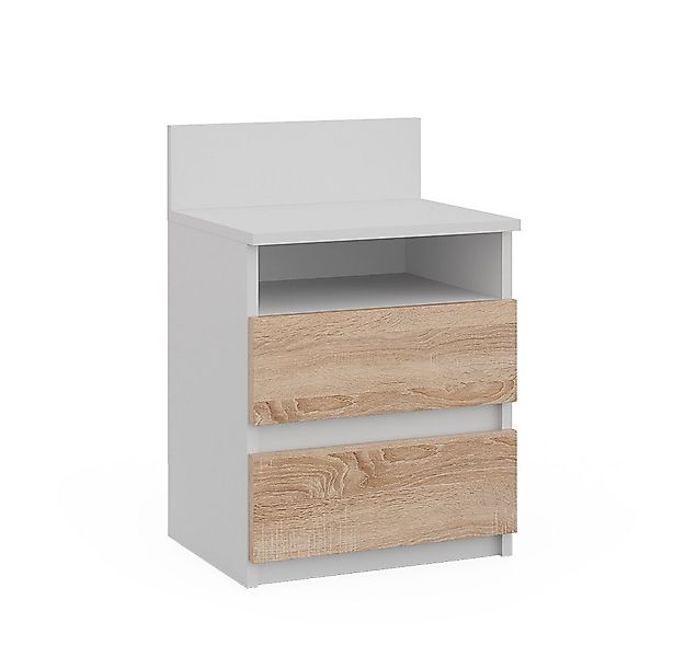 Vicco Nachtschrank Monty, Weiß/Sonoma, 32.3 x 59.1 cm mit 2 Schubladen (1-S günstig online kaufen