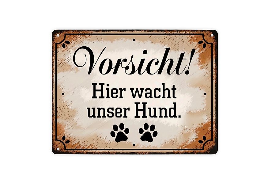 speecheese Metallschild Vorsicht Hier wacht unser Hund Metallschild XL in 2 günstig online kaufen