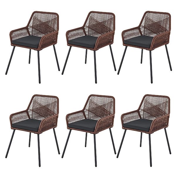 Juskys Rope Gartenstühle Kastos 6er Set Dunkelbraun günstig online kaufen