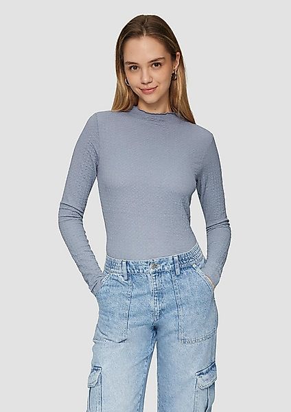 QS Langarmshirt T-Shirt Strukturiertes Longsleeve mit angeschnittenem Stehk günstig online kaufen