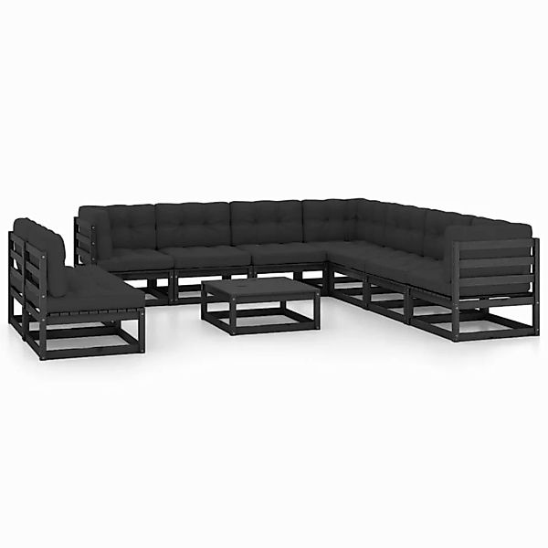 10-tlg. Garten-lounge-set Mit Kissen Schwarz Kiefer Massivholz günstig online kaufen