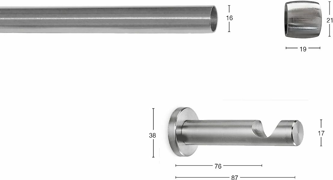 GARESA Gardinenstange "KAPPE" Ø 16 mm 1 läufig-läufig Wunschmaßlänge Vorhan günstig online kaufen