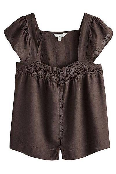Next Kurzarmbluse Geknöpftes Oberteil mit Flatterärmeln und Leinen (1-tlg) günstig online kaufen