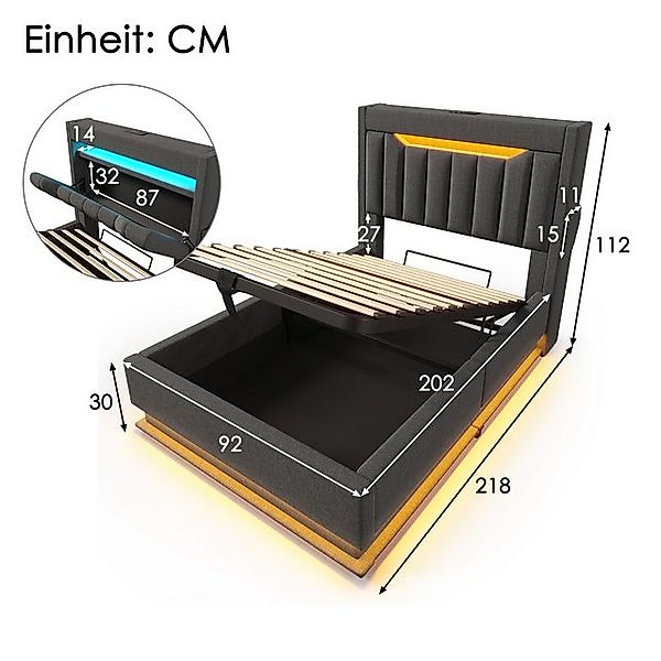TavilaEcon Boxspringbett Modernes LED-Bett mit Smart-Funktionen, 4 Größen ( günstig online kaufen