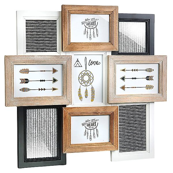 Kobolo Bilderrahmen Collage Holz Weiß Schwarz Natur 9 Bilder 49x46 cm günstig online kaufen