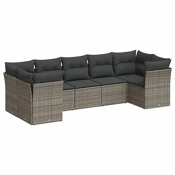 vidaXL 7-tlg Garten-Sofagarnitur mit Kissen Grau Poly Rattan Modell 45 günstig online kaufen