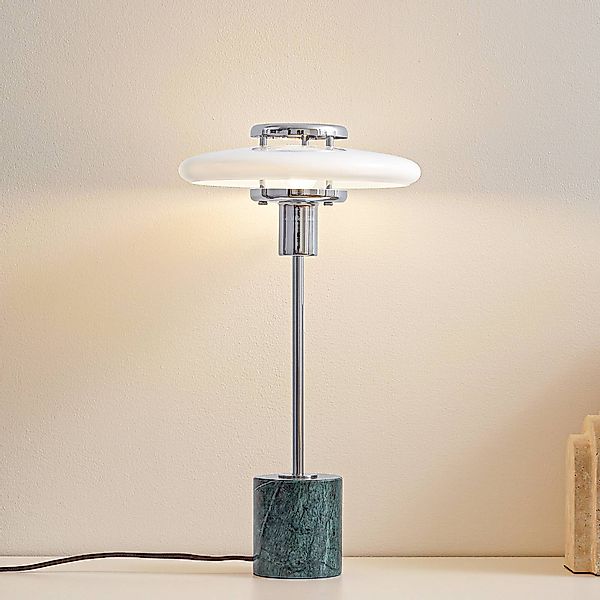 Lindby Tischleuchte Branford, 46 cm, weiß/grün, Glas/Marmor günstig online kaufen