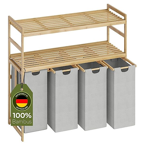 Bellamio Wäschekorb Newa aus Bambus (4 Fächer mit 2 Ablagen, Dunkelgrau), a günstig online kaufen