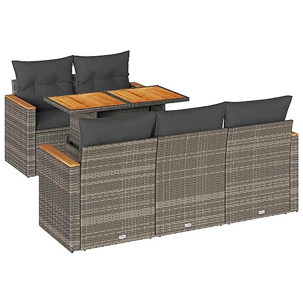 vidaXL 6-Tlg Garten-Sofagarnitur mit Kissen Grau Poly Rattan Akazie 3327441 günstig online kaufen