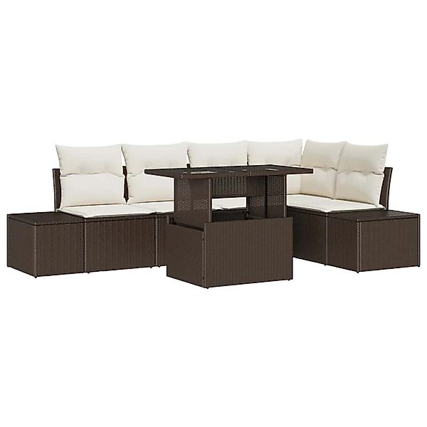 vidaXL Garten-Sofa-Set mit Kissen 6-Tlg Braun Poly Rattan 3349184 günstig online kaufen