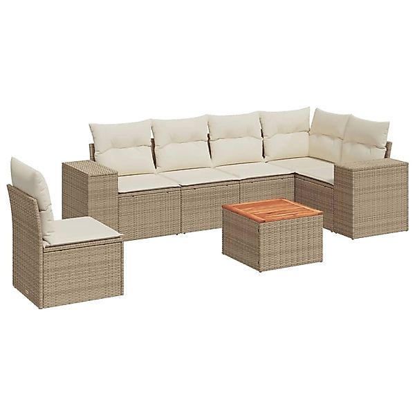 vidaXL 7-Tlg Garten-Sofagarnitur mit Kissen Beige Poly Rattan 3225470 günstig online kaufen