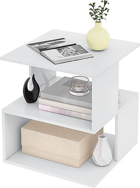 EUGAD Nachttisch (1-St), Sofatisch mit 2 Ablagen, 40x43,5x40 cm, Weiß günstig online kaufen