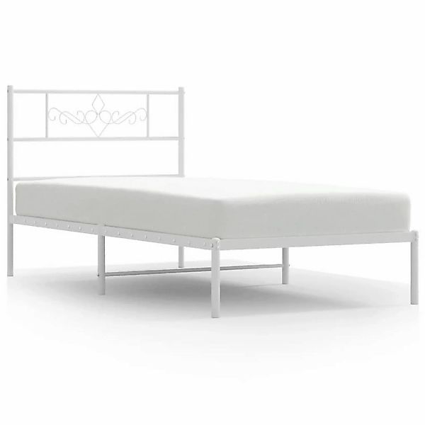 vidaXL Bettgestell, Bettrahmen mit Kopfteil Metall Weiß 90x190 cm günstig online kaufen