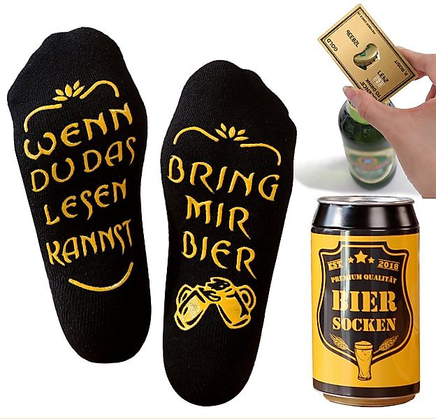 Lucadeau Freizeitsocken mit Bier Spruch und Flaschenöffner, Vatertagsgesche günstig online kaufen