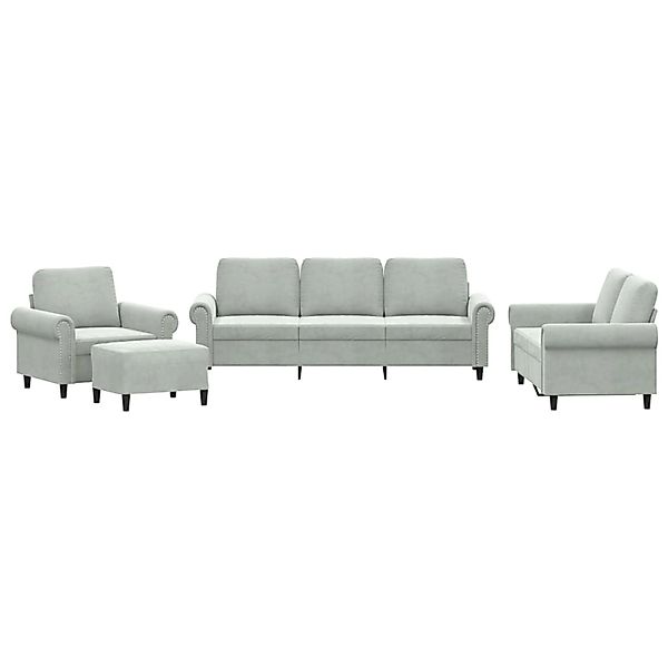 vidaXL 4-Tlg Sofagarnitur mit Kissen Hellgrau Samt 3202180 günstig online kaufen