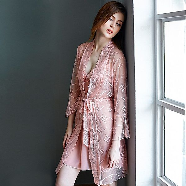 ZEUOPQ Kimono Hausmäntel Spitzen-Kimono Homewear 3-teilig günstig online kaufen