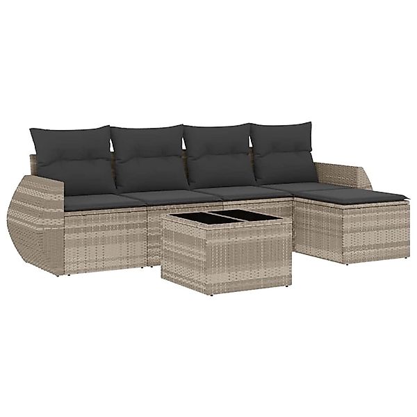 vidaXL 6-Tlg Garten-Sofagarnitur mit Kissen Hellgrau Poly Rattan 3253639 günstig online kaufen