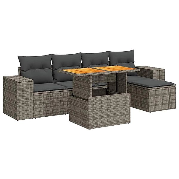 vidaXL 6-Tlg Garten-Sofagarnitur mit Kissen Grau Poly Rattan 3327364 günstig online kaufen